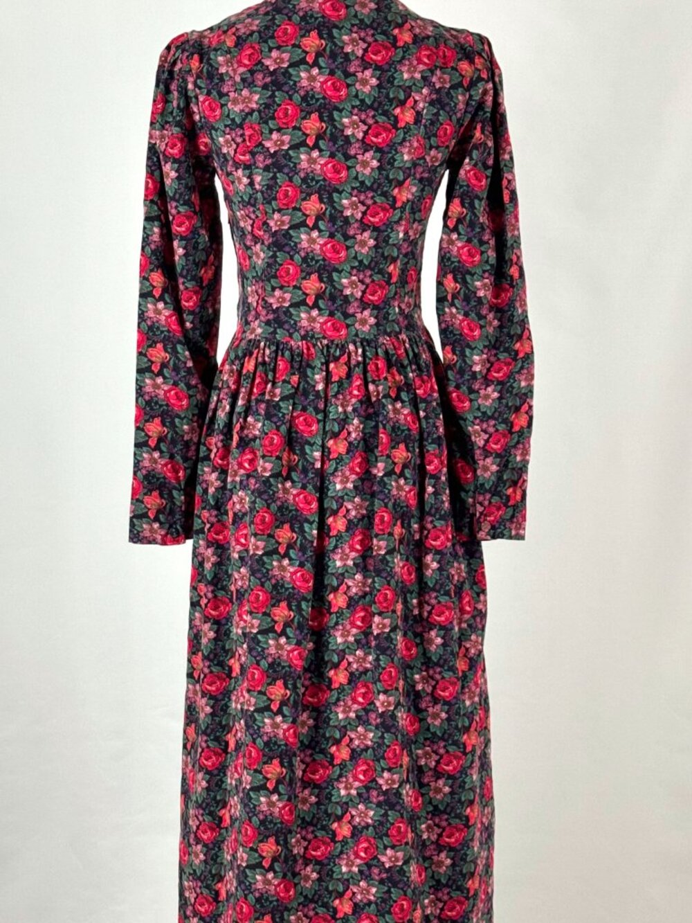 Vtg 90s Laura Ashley Floral Corduroy Button Front Dress Cottagecore Victorian - Picture 6 of 10